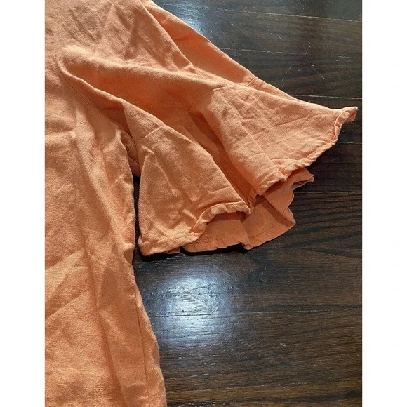 Cynthia Rowley Linen Blouse Women's Size 1X Flutter Bell Sleeve Scoop Neck - Picture 5 of 7